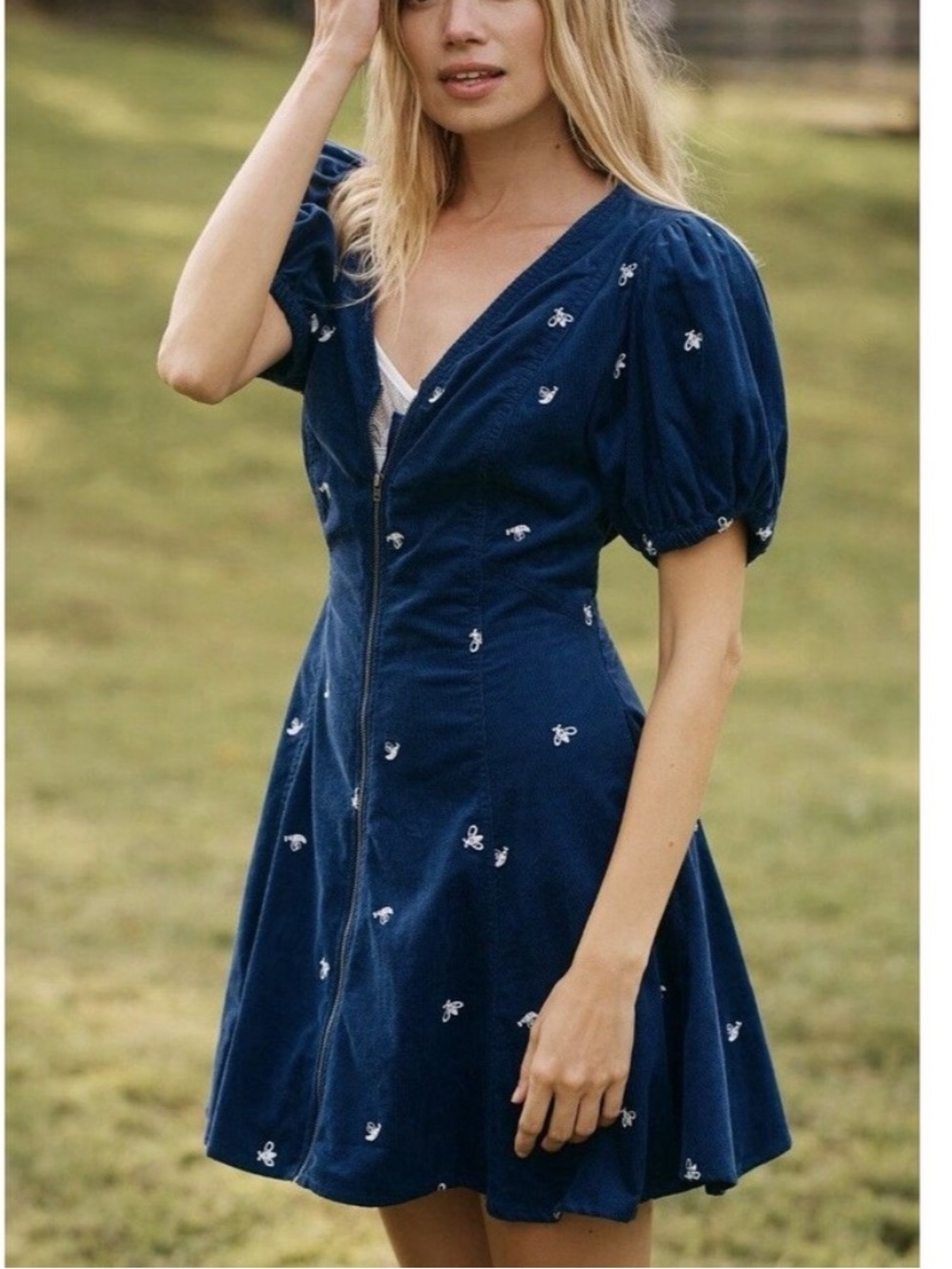Pilcro Calder Puff-Sleeve Embroidered A-Line Dress